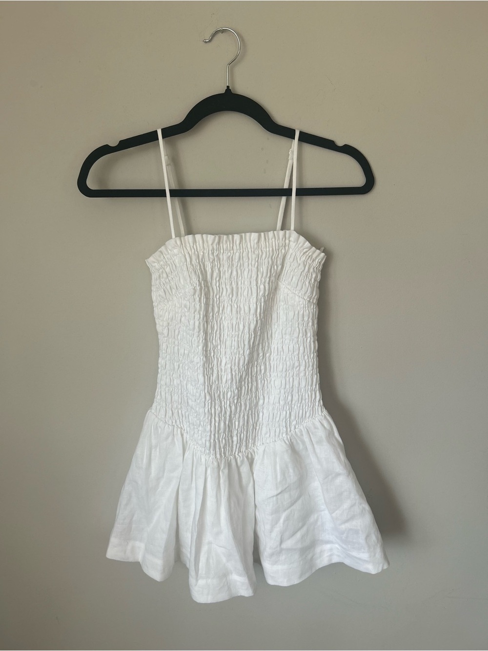 Aritzia Wilfred Corinne Linen White Smocked Mini Dress Sz XS